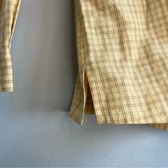 Talbots Silk Linen Button Up Shirt Plaid Gray Yellow Petite Sz 14 Office - Picture 7 of 13